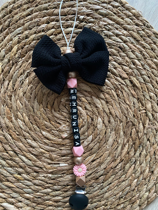 Speenkoord met strik bloem / roze / goud