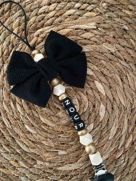Speenkoord met strik / goud / zwart / creme