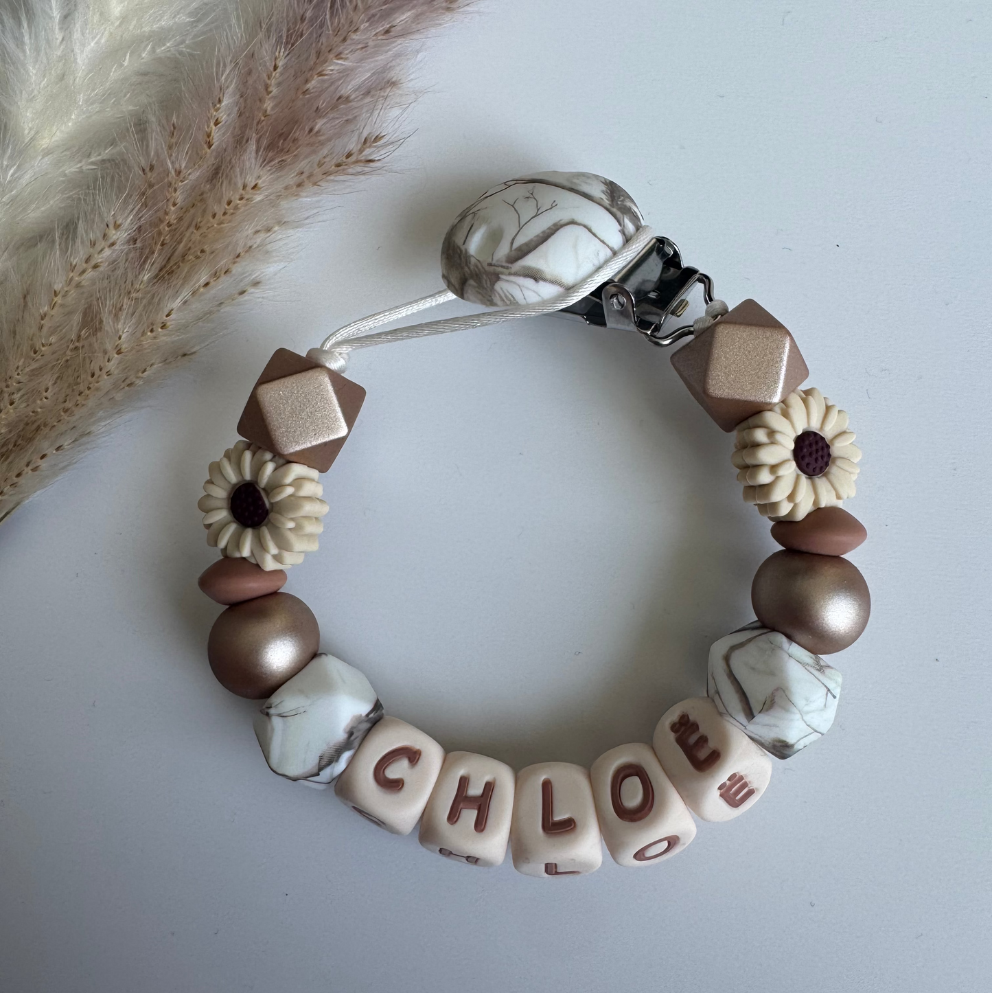 Speenkoord met naam bloem / marble