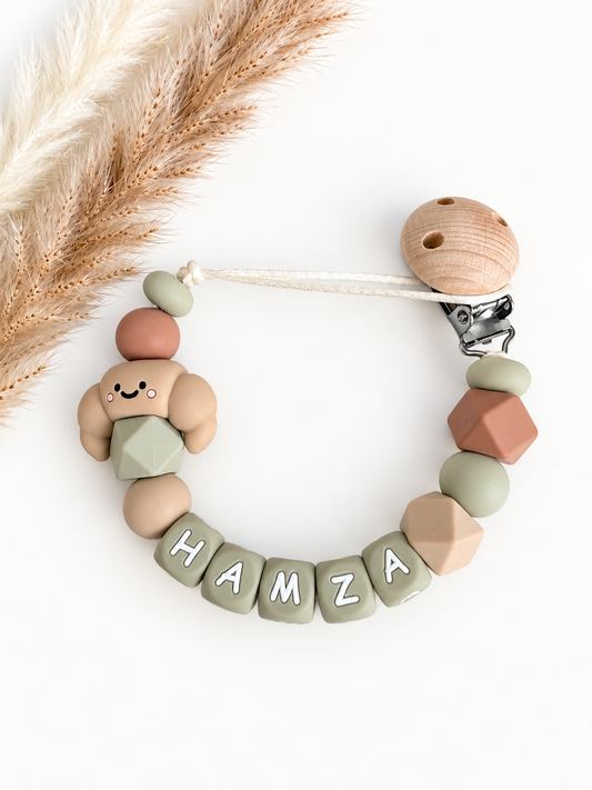 Speenkoord met naam croissant / groen / beige