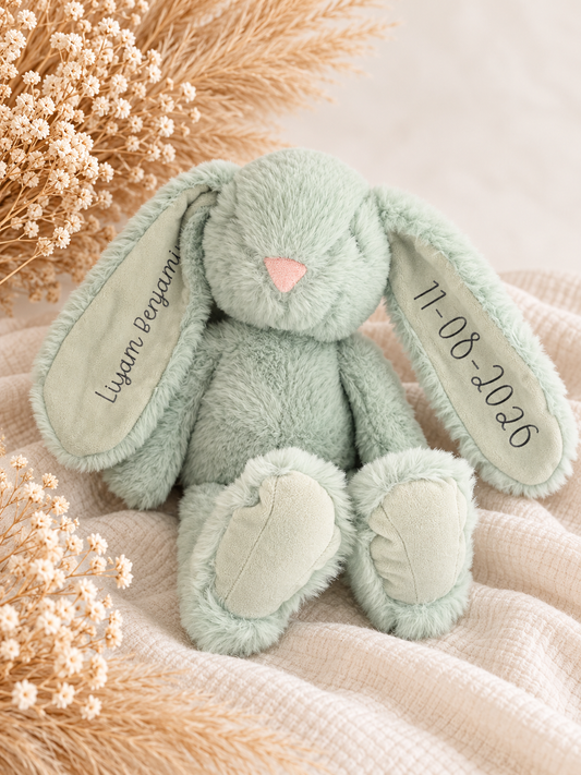 Knuffel konijn mint groen met naam en datum