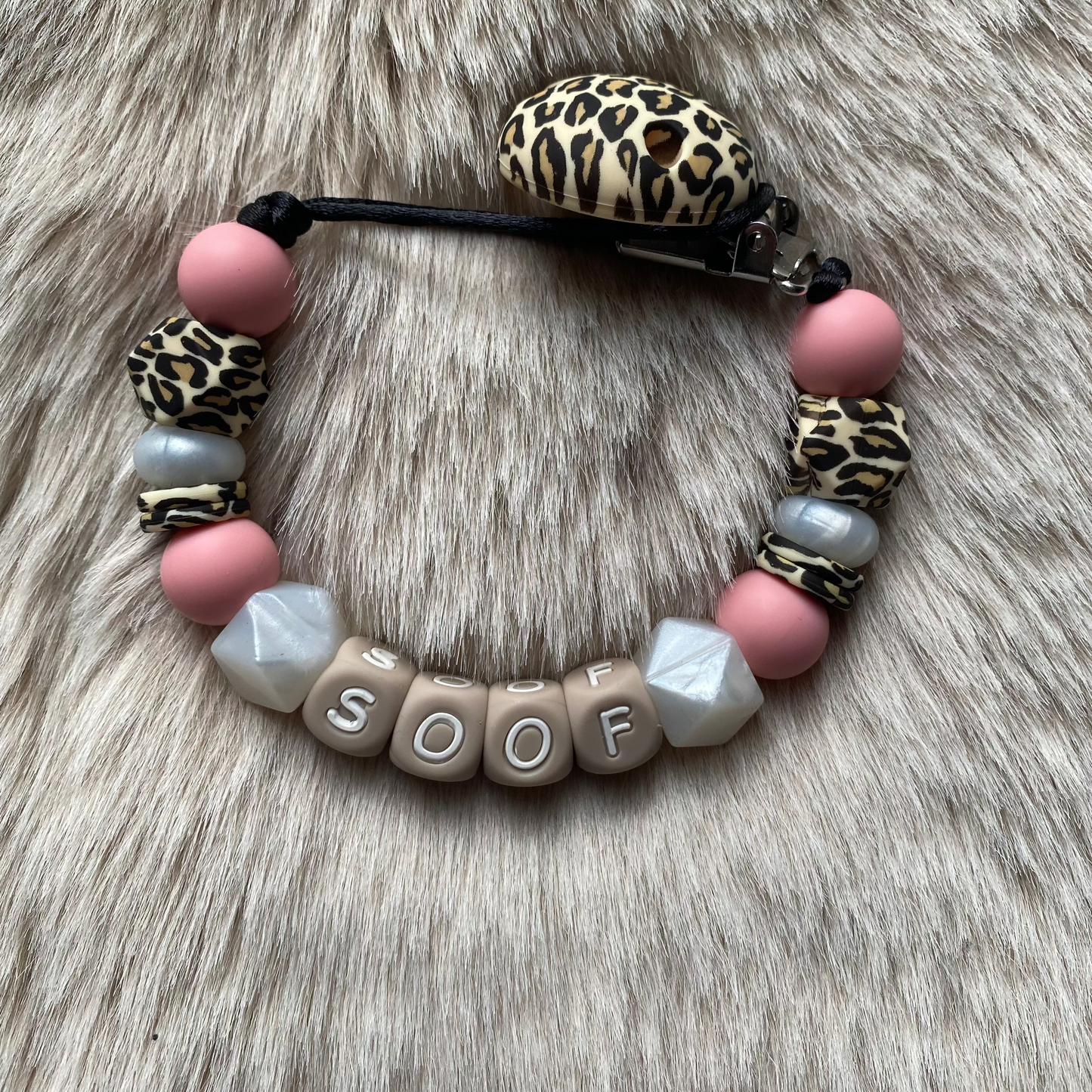 Speenkoord met naam tijger / roze