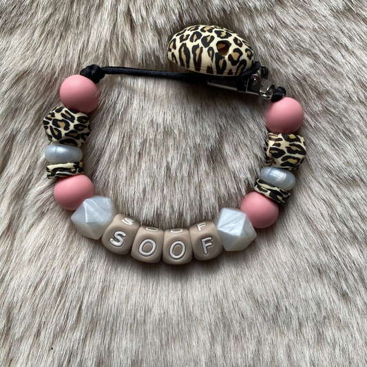 Speenkoord met naam tijger / roze